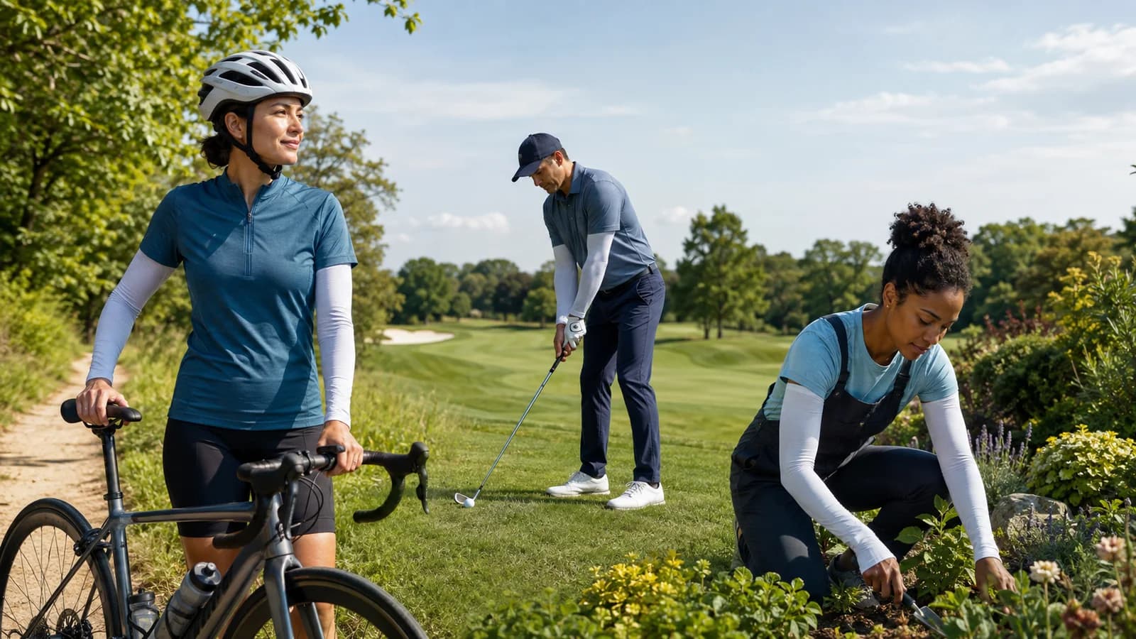 Generated category scene of people using arm sleeves for outdoor activities