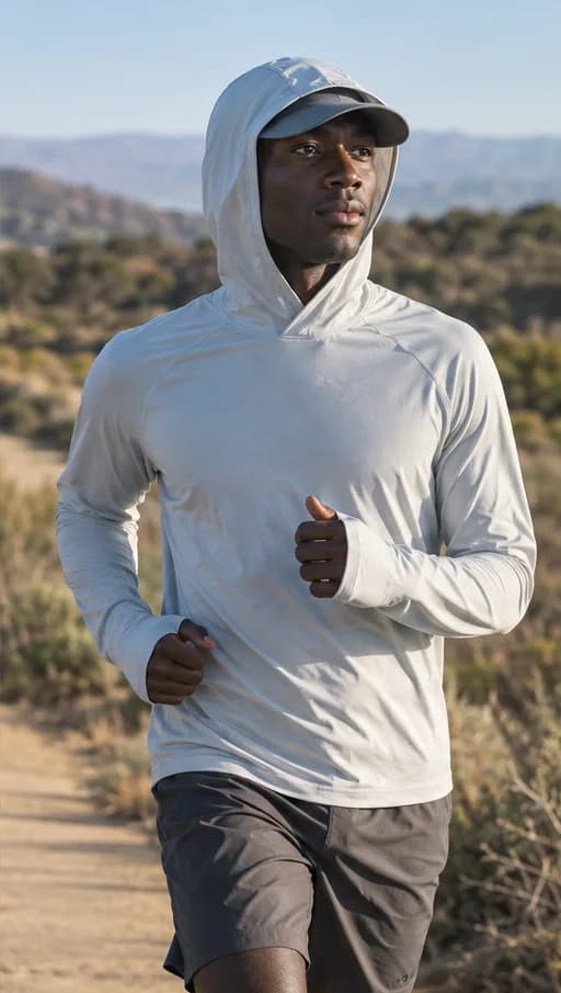 Illustrative runner wearing a sun hood over a cap