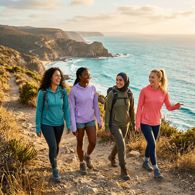 Women hiking in stylish 2026 UPF 50+ sun hoodies