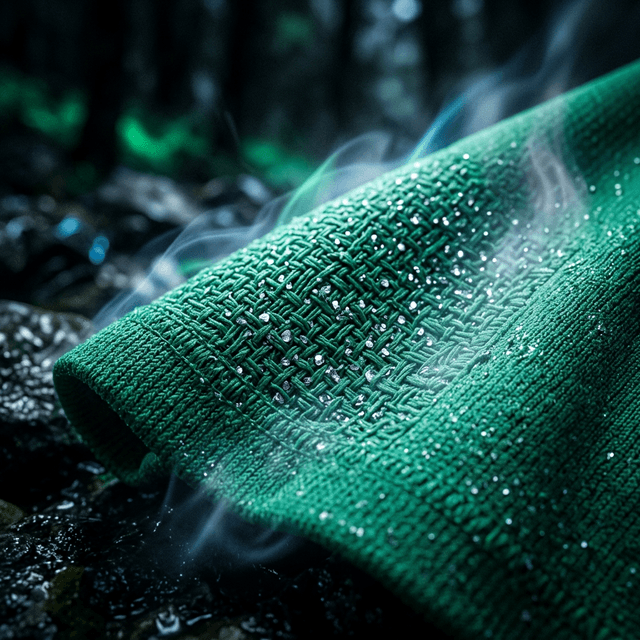 A runner in an anti-odor running shirt sprinting through morning mist with golden light