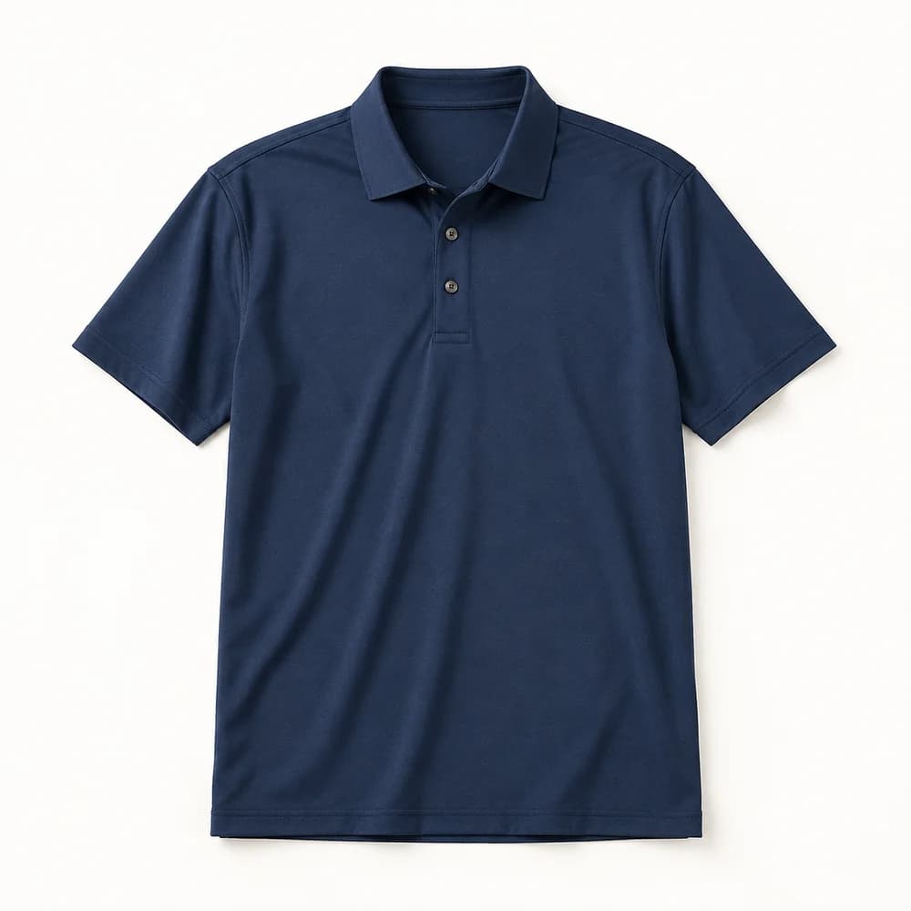 AI-generated example of an unbranded navy short-sleeve polo