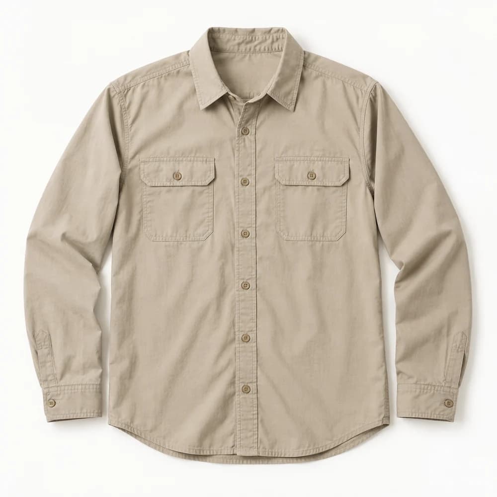 AI-generated example of an unbranded long-sleeve outdoor button-up shirt