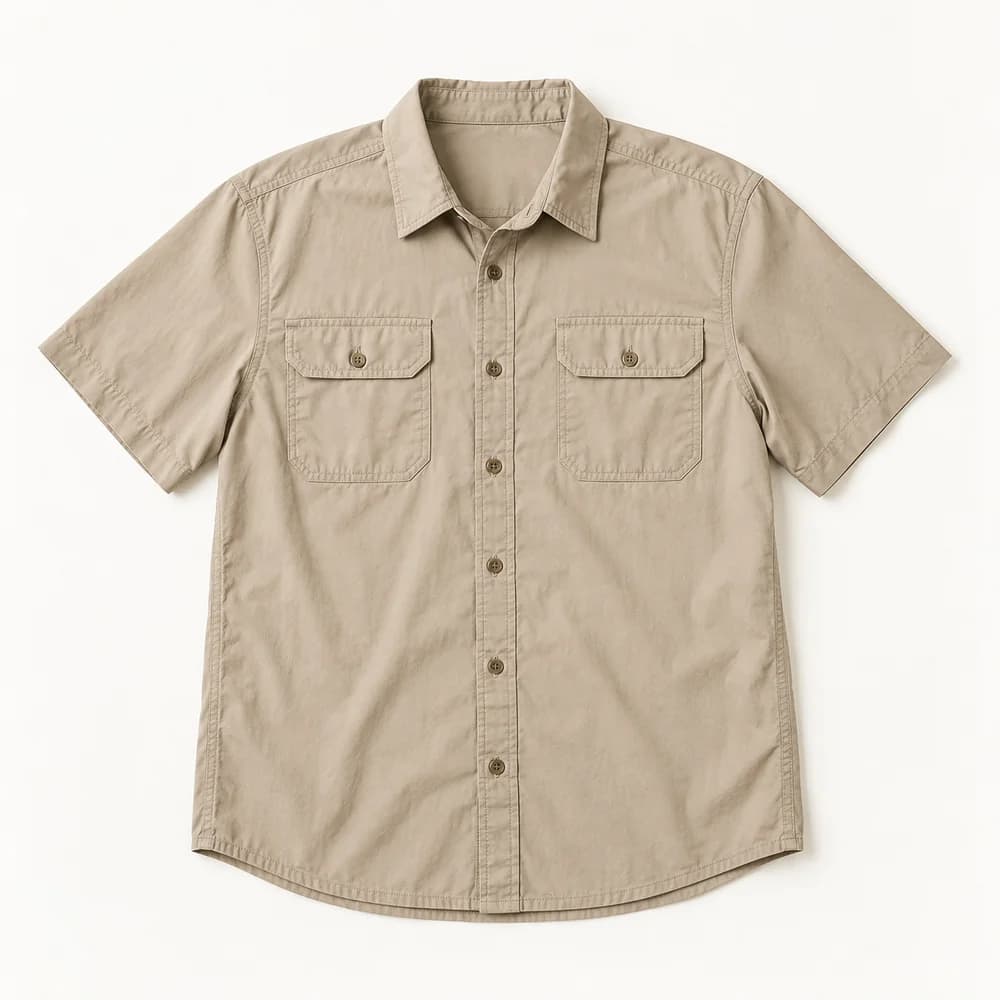 AI-generated example of an unbranded short-sleeve outdoor button-up shirt