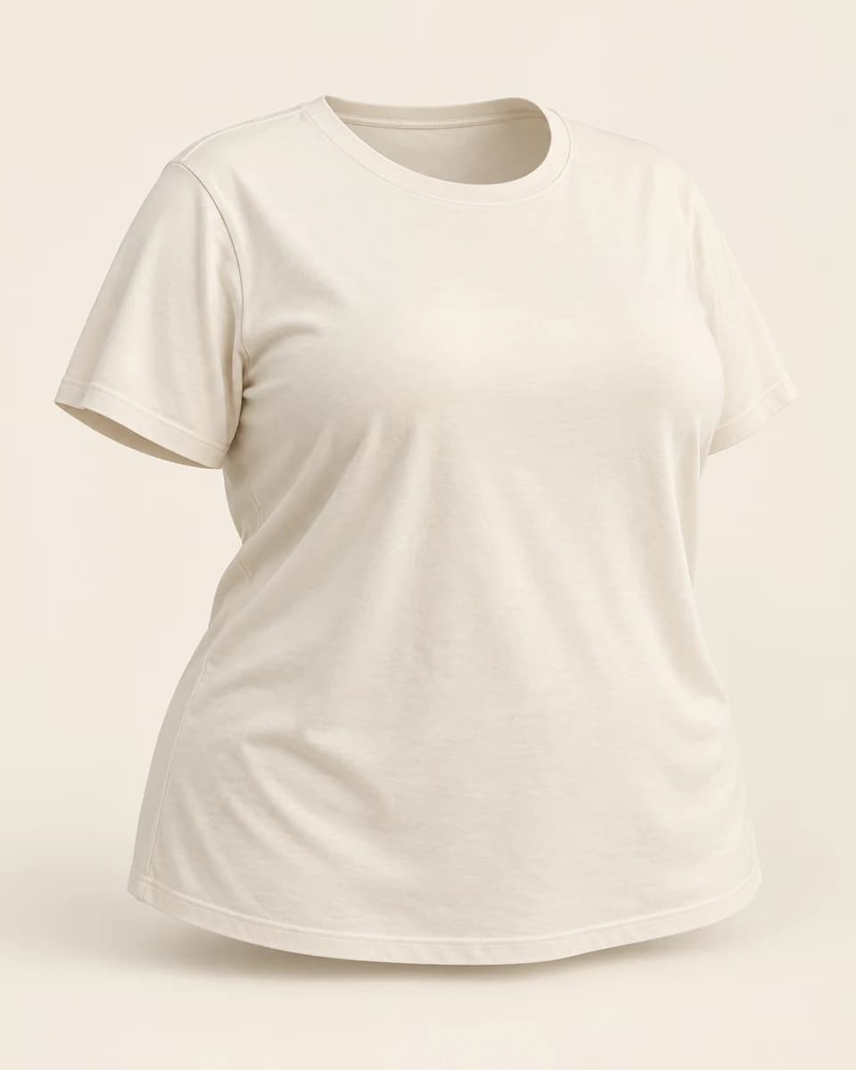 AI-generated example of a Plus-size short-sleeve crew-neck tee; not a photograph of Columbia Sun Trek Short Sleeve Shirt II Plus