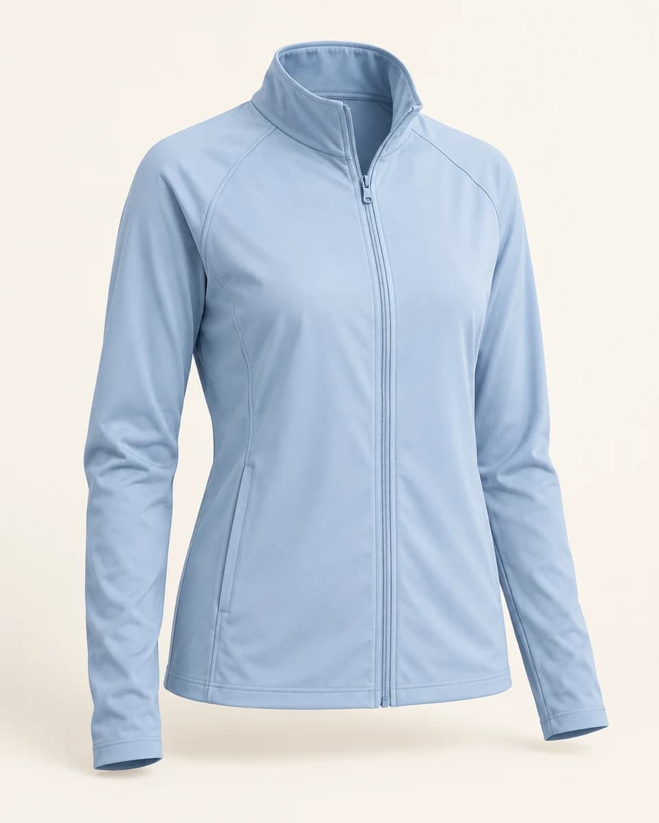 AI-generated example of a women’s full-zip stand-collar jacket; not a photograph of Baleaf Women’s Sun Protection Full Zip Jacket